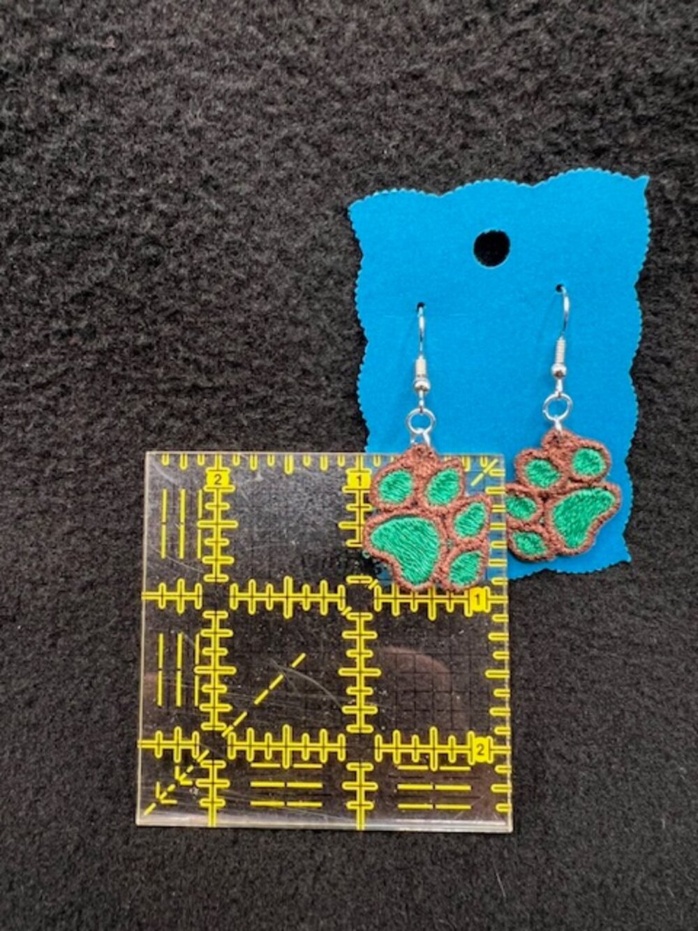 Homemade Brown & Green Paw Print Lace Earrings - Picture 6 of 7